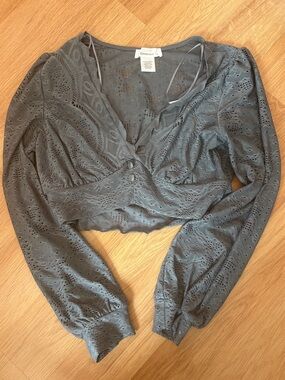 Eyelet Cropped Blouse - Slate Gray